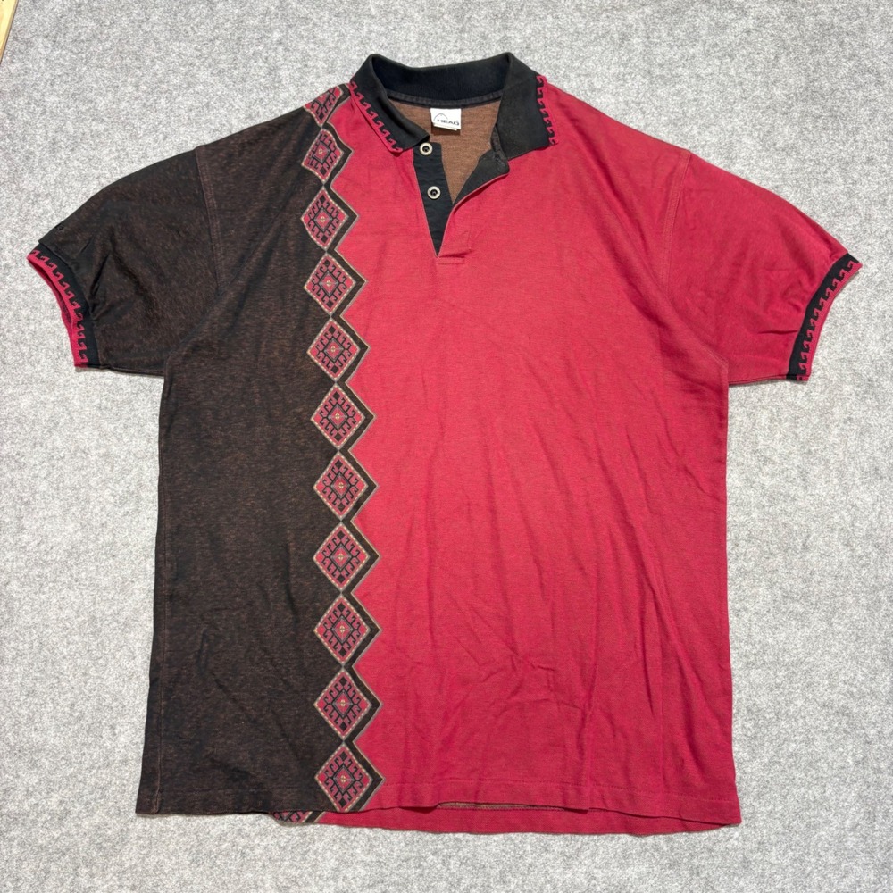 Vintage Head Polo Shirt Mens‎ Large Red Brown Southwestern Geometric Made in USA